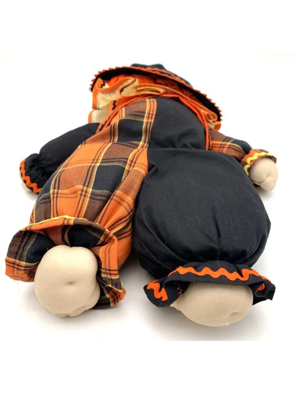 Vintage Halloween Witch Soft Doll With Orange Plaid & Black Outfit Yarn Hair 16